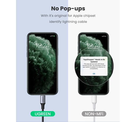 Кабель Ugreen US315 Lightning To 3.5mm Male Adapter Cable длина: 2м. цвет: черный 70862