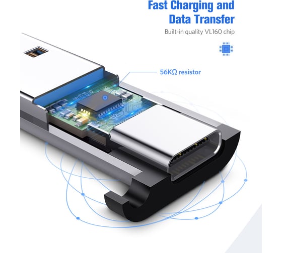 Адаптер Ugreen US276 (35000) USB 3.0-A to USB-C M/F Adpater. Цвет: черный 35000_