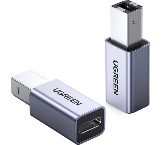 Адаптер Ugreen US382 (20120) USB2.0 USB-C/F to USB2.0 B/M Adapter Aluminum Case. Цвет: серый 20120_ 1