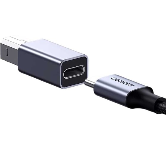 Адаптер Ugreen US382 (20120) USB2.0 USB-C/F to USB2.0 B/M Adapter Aluminum Case. Цвет: серый 20120_