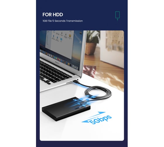 Кабель Ugreen US184 (20883) USB 3.0 A Male to Type C Male Cable Nickel Plating. Длина: 1,5 м. Цвет: черный 20883_