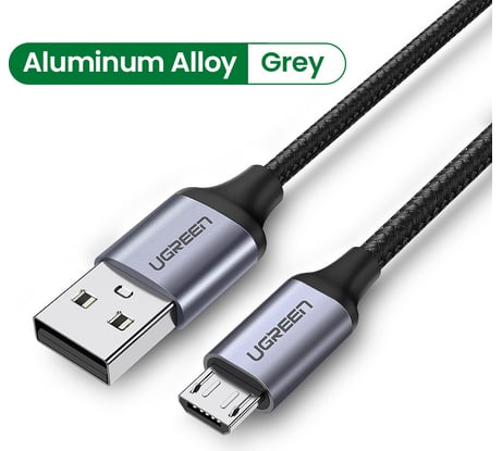 Кабель Ugreen US290  USB 2.0 A to Micro USB Cable Nickel Plating Alu Braid. Длина: 1,5м. Цвет: серо-черный 60147