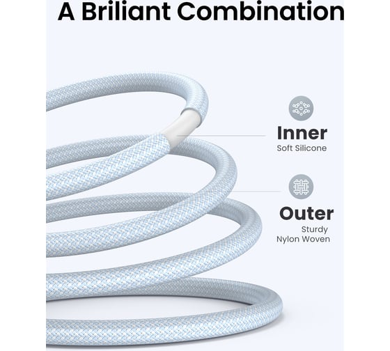 Кабель Ugreen US557 (15271) USB-C to USB-C PD 5A Fast Charging Data Cable. Длина: 1м. Цвет: голубой 15271_