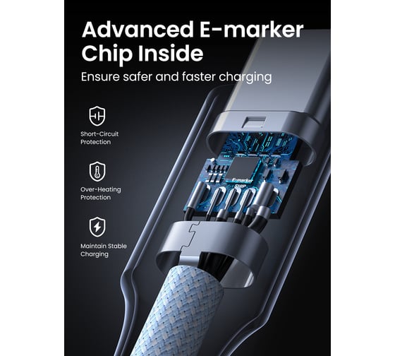 Кабель Ugreen US557 (15271) USB-C to USB-C PD 5A Fast Charging Data Cable. Длина: 1м. Цвет: голубой 15271_