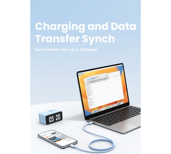 Кабель Ugreen US563 (15279) USB-C to USB-C Silicone Fast Charging Cable. Длина: 1м. Цвет: голубой 15279_