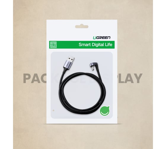 Кабель Ugreen угловой US311 USB2.0-A to Angled USB-C Cable Aluminum Case with Braided. Длина: 2 м. Цвет: черный 70315
