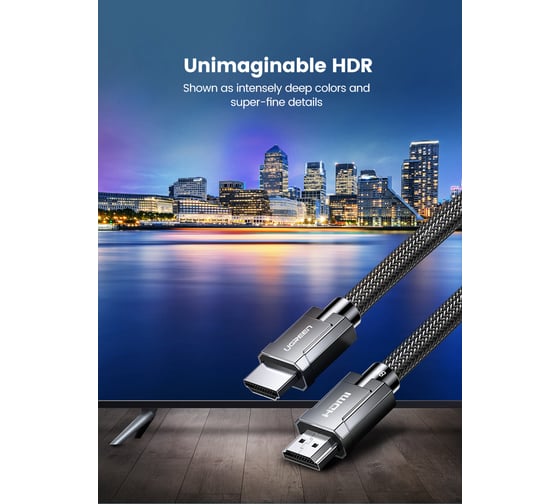 Кабель Ugreen HD135  8K HDMI 2.1 Male To Male Cable в оплетке. Длина 1 м. Цвет: серый 70319