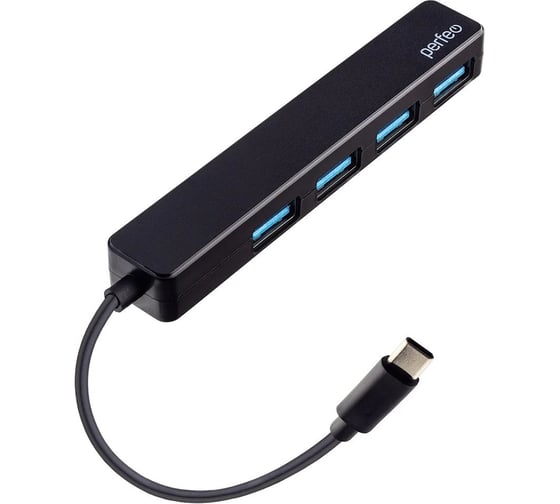 Разветвитель Perfeo USB C-HUB 4 Port, (PF-H039 Black) чёрный 30020191