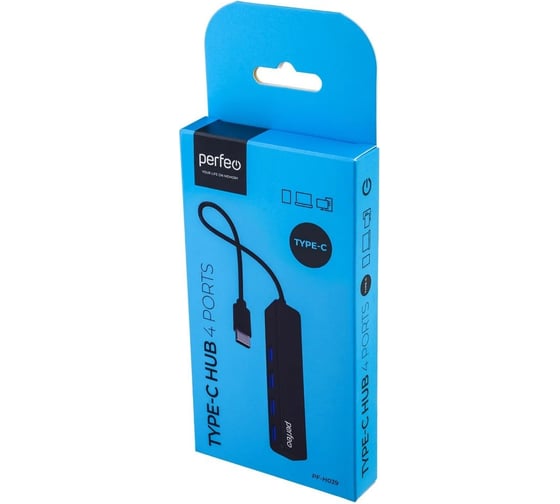 Разветвитель Perfeo USB C-HUB 4 Port, (PF-H039 Black) чёрный 30020191