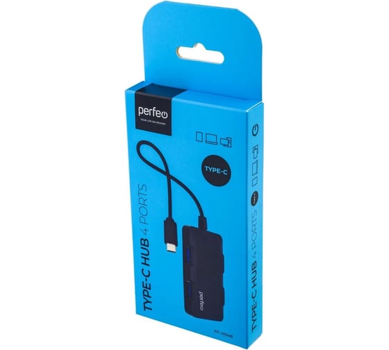 Разветвитель Perfeo USB C-HUB 4 Port, (PF-H046 Black) чёрный 30020202