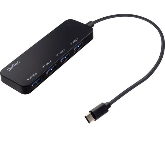 Разветвитель Perfeo USB C-HUB 4 Port, (PF-H048 Black) чёрный 30020204