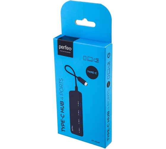 Разветвитель Perfeo USB C-HUB 4 Port, (PF-H048 Black) чёрный 30020204