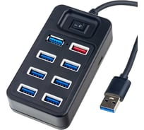 Разветвитель Perfeo USB-HUB 1 Port 3.0+7 Port 2.0 (PF-H050 Black) чёрн. 30020207