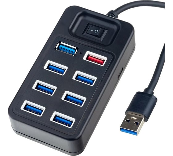 Разветвитель Perfeo USB-HUB 1 Port 3.0+7 Port 2.0 (PF-H050 Black) чёрн. 30020207 1