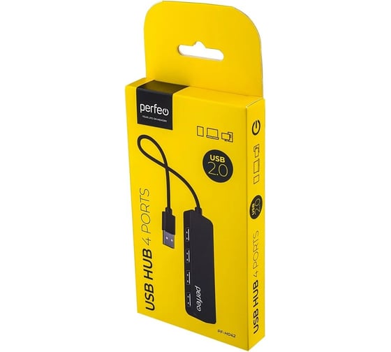 Разветвитель Perfeo USB-HUB 4 Port, (PF-H042 Black) чёрный 30020195