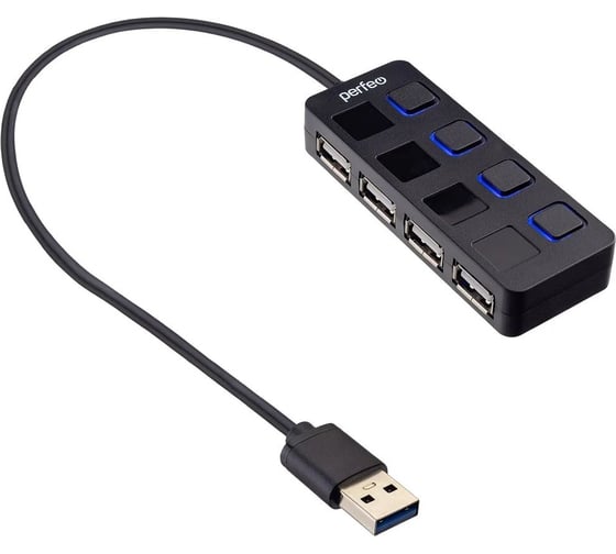 USB-HUB Perfeo 4 Port, (PF-H044 Black) чёрный 30020198
