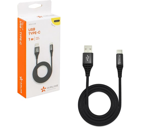 Зарядный универсальный дата-кабель Airline USB Type-C, нейлоновая оплётка ACH-C-25