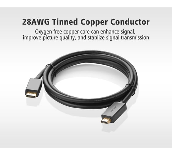 Кабель Ugreen DP101 (10202) DP Male to HDMI Male Cable. Длина 2 м. Цвет черный 10202_