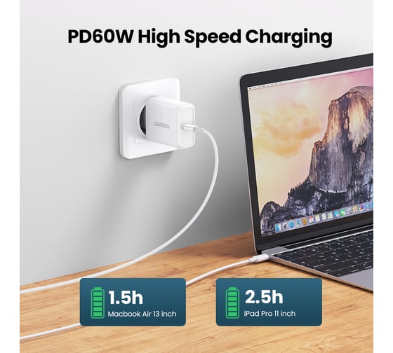 Кабель Ugreen US264 USB-C 2.0 Male To USB-C 2.0 Male 3A Data Cable. Длина 2м. Цвет белый 60520