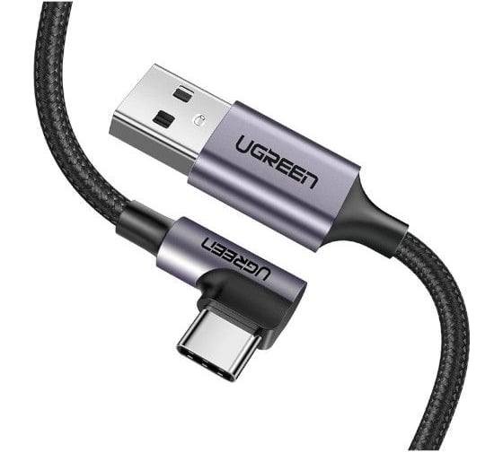 Кабель Ugreen US284 (50942) Angled 90 USB-C Male to USB2.0 A Male 3A Data Cable. Длина 2м. Цвет серый космос 50942_