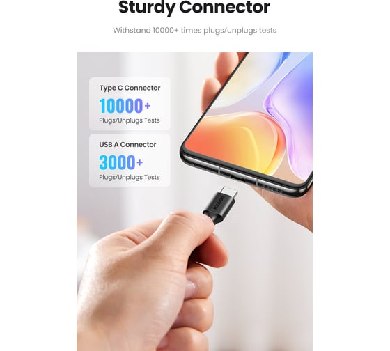 Кабель Ugreen US287 (60118) USB-A 2.0 to USB-C Cable Nickel Plating. Длина 2м. Цвет черный 60118_