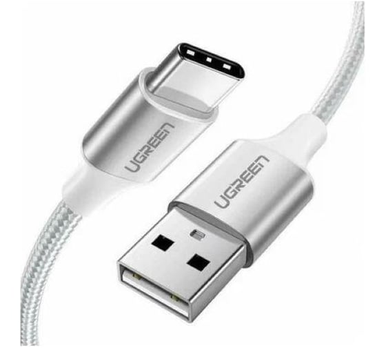 Кабель Ugreen US288 USB-A 2.0 to USB-C Cable Nickel Plating Aluminum Braid. Длина 3м. Цвет серебристый 60409