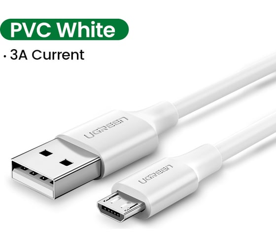 Кабель Ugreen US289 (60143) USB 2.0 A to Micro USB Cable Nickel Plating. Длина 2м. Цвет белый 60143_
