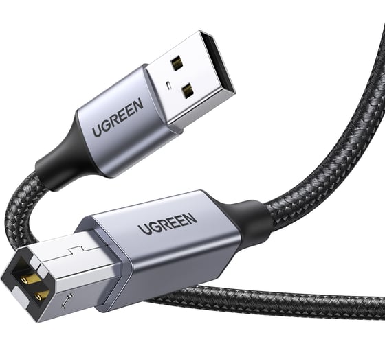 Кабель Ugreen US369 USB-A Male to USB-B 2.0 Printer Cable Alu Case with Braid для подключения принтера. Длина: 3м. Цвет черный 80804