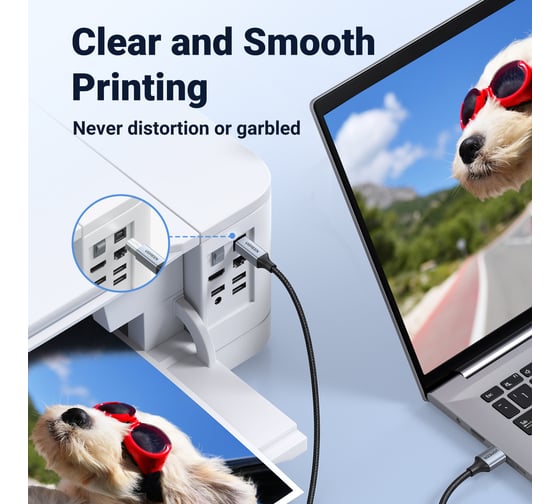 Кабель Ugreen US369 USB-A Male to USB-B 2.0 Printer Cable Alu Case with Braid для подключения принтера. Длина: 3м. Цвет черный 80804