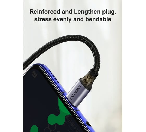 Кабель Ugreen угловой US255 USB-C 2.0 Male to Angled 90 USB-C 2.0 Male 3A Data Cable. Длина 3м. Цвет серо-черный 80714