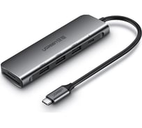 Конвертер Ugreen CM195 (15214) USB-C To HDMI+2 USB 3.0 A+ USB-C+SD00000+TF+PD Converter. Цвет серый космос 15214_