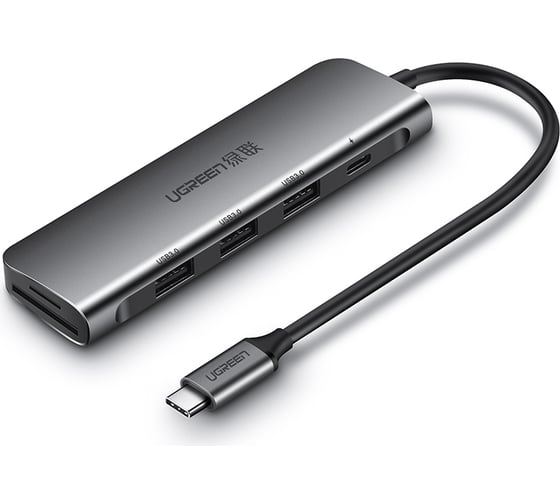 Конвертер Ugreen CM195 (15214) USB-C To HDMI+2 USB 3.0 A+ USB-C+SD00000+TF+PD Converter. Цвет серый космос 15214_