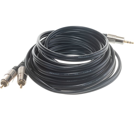 Шнур REXANT Стерео 3,5 мм - 2RCA, 5 м, Gold-металл 17-4225