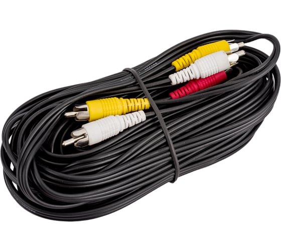 Аудио-видео шнур REXANT 3RCA-3RCA, 10 м, черный 17-0207
