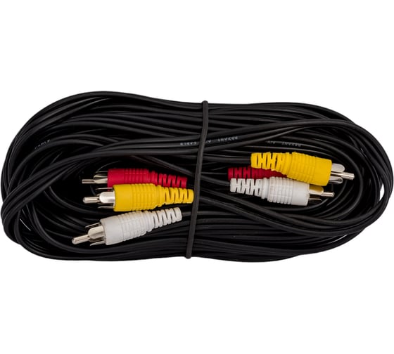 Аудио-видео шнур REXANT 3RCA-3RCA, 10 м, черный 17-0207