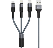 Кабель для сотового телефона TFN 3в1 USB-A/Lightning+USB-C+microUSB 1.2м, graphite -CFZ3IN1GR