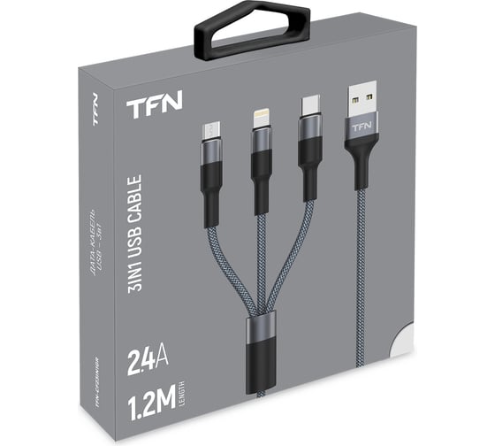 Кабель для сотового телефона TFN 3в1 USB-A/Lightning+USB-C+microUSB 1.2м, graphite -CFZ3IN1GR