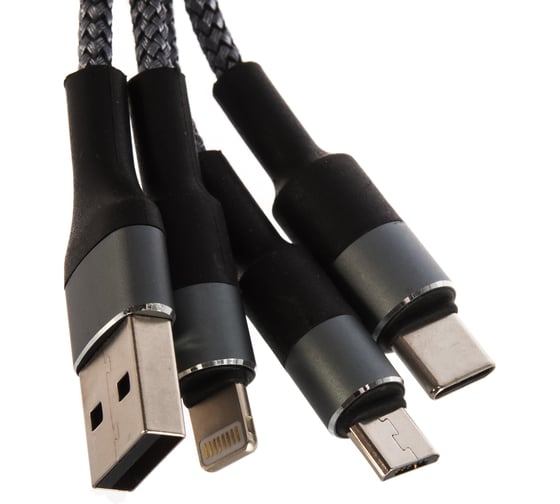 Кабель для сотового телефона TFN 3в1 USB-A/Lightning+USB-C+microUSB 1.2м, graphite -CFZ3IN1GR