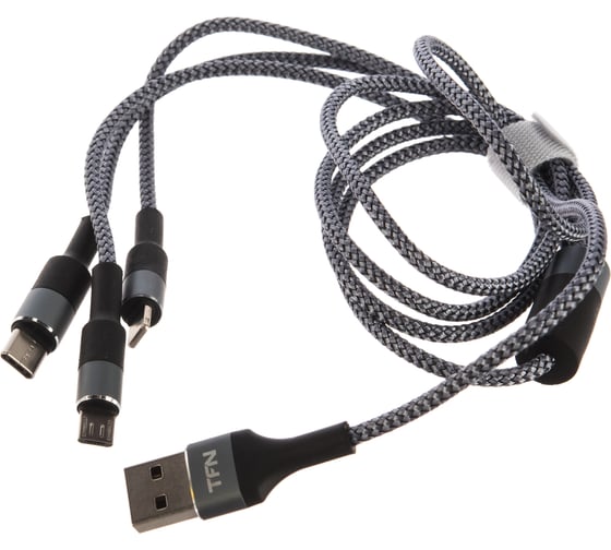 Кабель для сотового телефона TFN 3в1 USB-A/Lightning+USB-C+microUSB 1.2м, graphite -CFZ3IN1GR