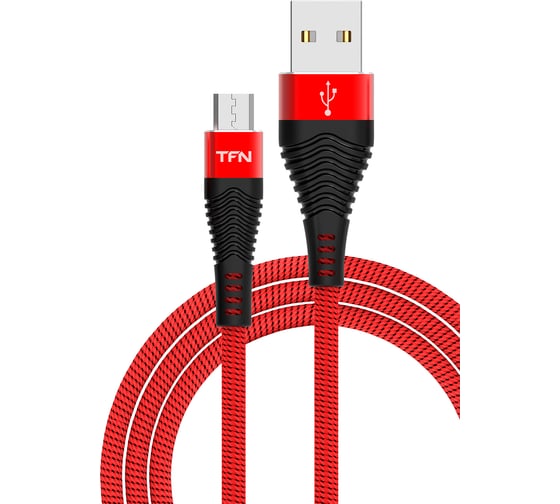 Дата-кабель TFN USB-microUSB нейлон 1м red-black -CFZMICUSB1MRD