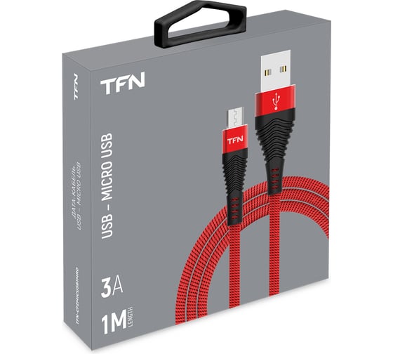 Дата-кабель TFN USB-microUSB нейлон 1м red-black -CFZMICUSB1MRD