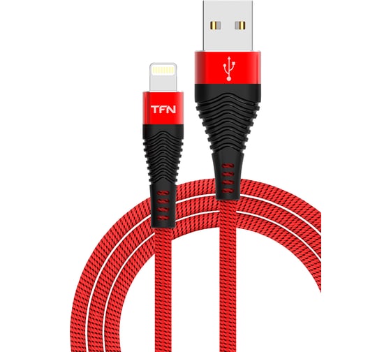 Дата-кабель TFN USB-8pin нейлон 1м red-black -CFZLIGUSB1MRD 1