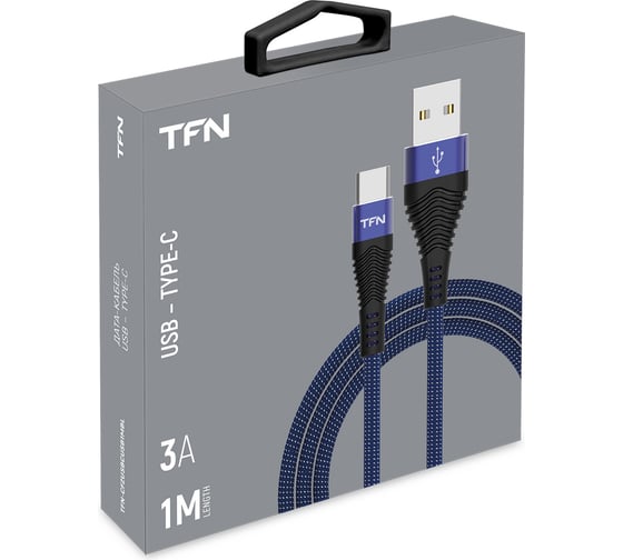 Дата-кабель TFN USB-TypeC нейлон 1м blue-black -CFZUSBCUSB1MBL