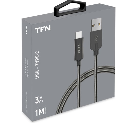 Дата-кабель TFN USB-TypeC 1м сталь -CFZUSBCUSB1MST