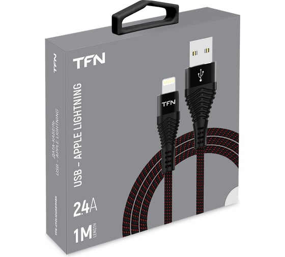 Дата-кабель TFN USB-8pin нейлон 1м black -CFZLIGUSB1MBK