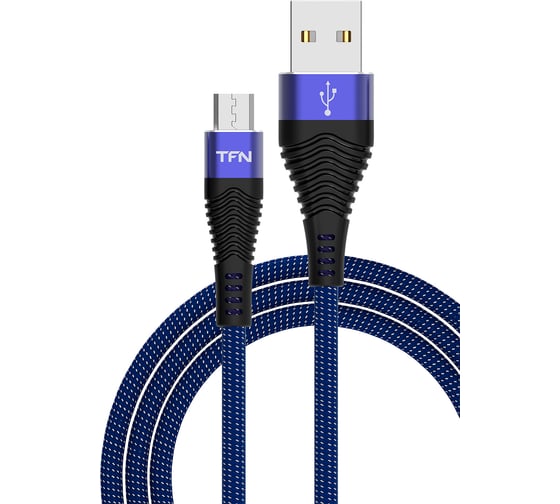 Дата-кабель TFN USB-microUSB нейлон 1м blue-black -CFZMICUSB1MBL 1