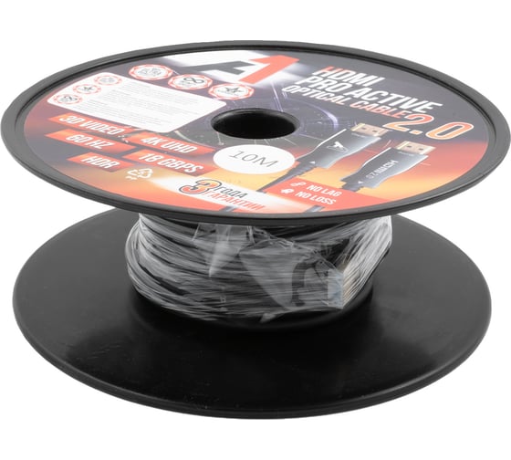 Кабель активный оптический А1 HDMI 10 м., ver. 2.0, 4K/60 Hz, ARC, 19M/19M, черный A1-HDMI2.0-AOC-10M