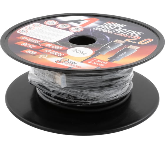 Кабель активный оптический А1 HDMI 20 м., ver. 2.0, 4K/60 Hz, ARC, 19M/19M, черный A1-HDMI2.0-AOC-20M