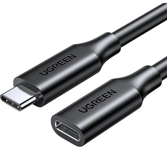Кабель UGREEN USB-C папа на USB-C мама Gen2 5A, 10Gbps, 1м, цвет черный 10387