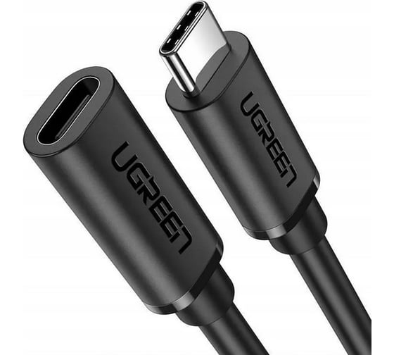 Кабель UGREEN USB-C папа на USB-C мама Gen2 5A, 10Gbps, 1м, цвет черный 10387